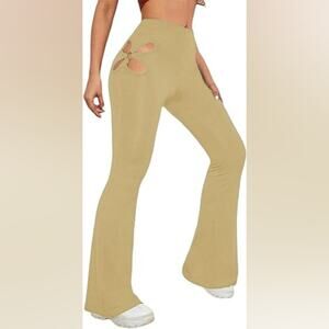 New Yoga Pants High Waisted Boot Cut Stretch Pants Cutout Mustard Yoga Pants‎ XL